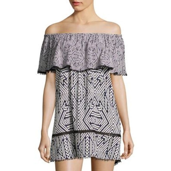 Red Carter Azteca Off-Shoulder Swim Coverup in Black/White - Picture 1 of 6